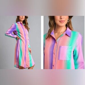 NWT Umgee Colorful Button-Up Shirt Dress/Duster Size S (Fits S/M)